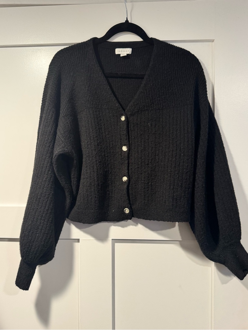 Topshop Black Textured V-Neck Button Cardigan